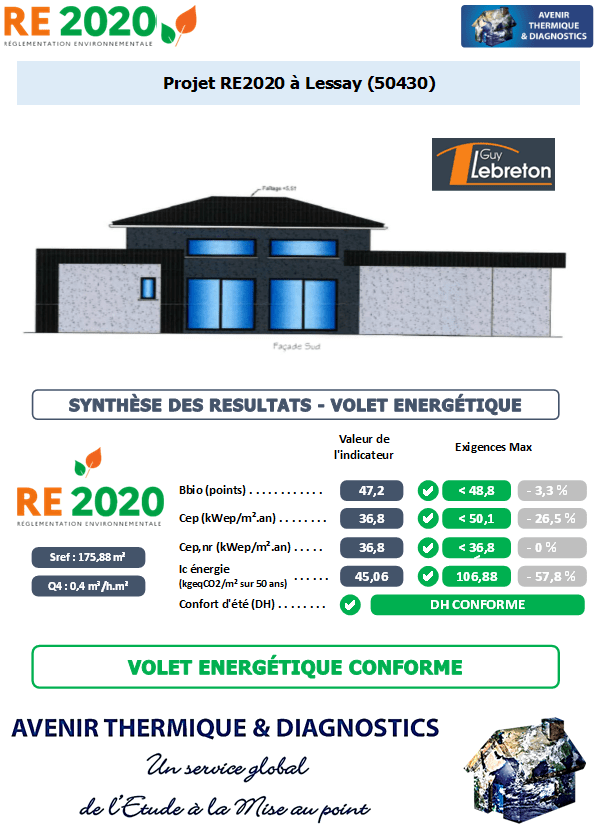 RE2020 - Avenir Thermique - 50430 Lessay Manche - SARL GUY LEBRETON Etude thermique RE2020 + ACV à Lessay 50430