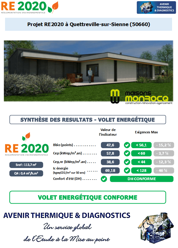 RE2020 - Avenir Thermique - 50660 Quettreville-sur-Sienne Manche - Maisons MONROCQ Etude thermique RE2020 + ACV à Quettreville-sur-Sienne 50660