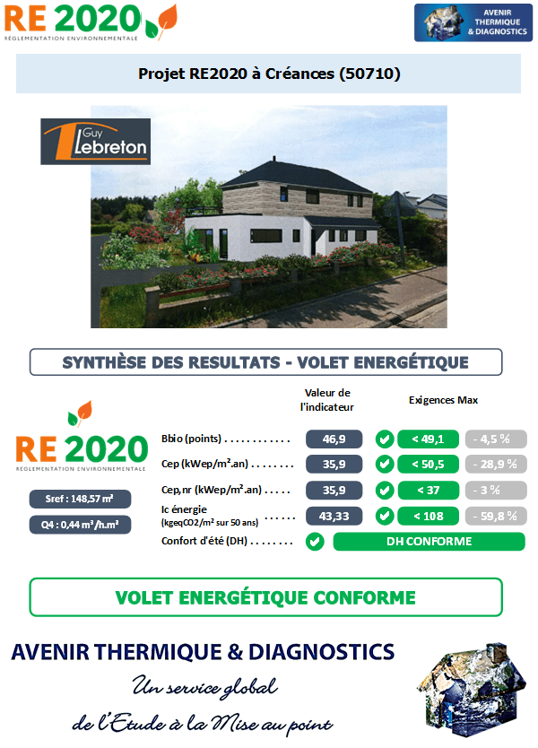 RE2020 - Avenir Thermique - 50710 Créances Manche - SARL GUY LEBRETON Etude thermique RE2020 + ACV à Créances 50710