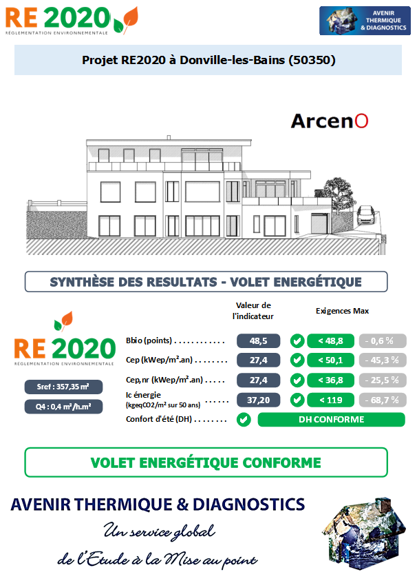 RE2020 - Avenir Thermique - 50350 Donville-les-Bains Manche - Atelier ARCENO Etude thermique RE2020 + ACV à Donville-les-Bains 50350
