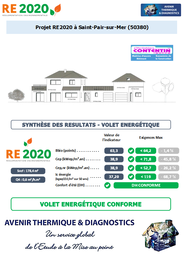 RE2020 - Avenir Thermique - 50380 Saint-Pair-sur-Mer Manche - SARL CHRISTIAN CONTENTIN Etude thermique RE2020 + ACV à Saint-Pair-sur-Mer 50380