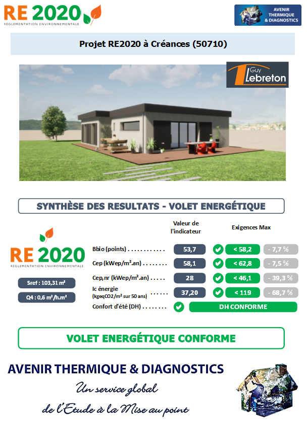 RE2020 - Avenir Thermique - 50710 Creances - LEBRETON Etude thermique RE2020 + ACV à Créances 50710