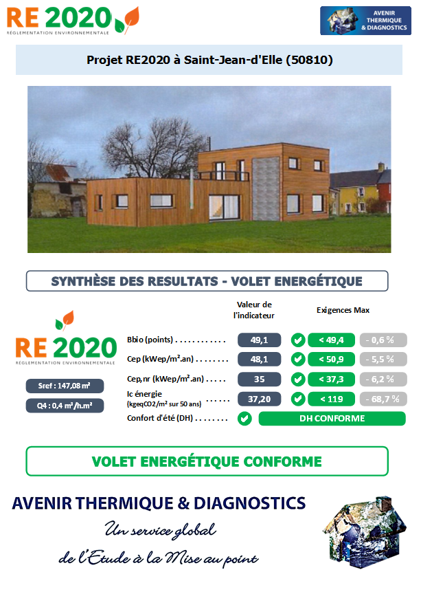 RE2020 - Avenir Thermique - 50810 Saint-Jean-d'Elle Manche - SARL YANNICK LENOIR Etude thermique RE2020 + ACV à Saint-Jean-d'Elle 50810