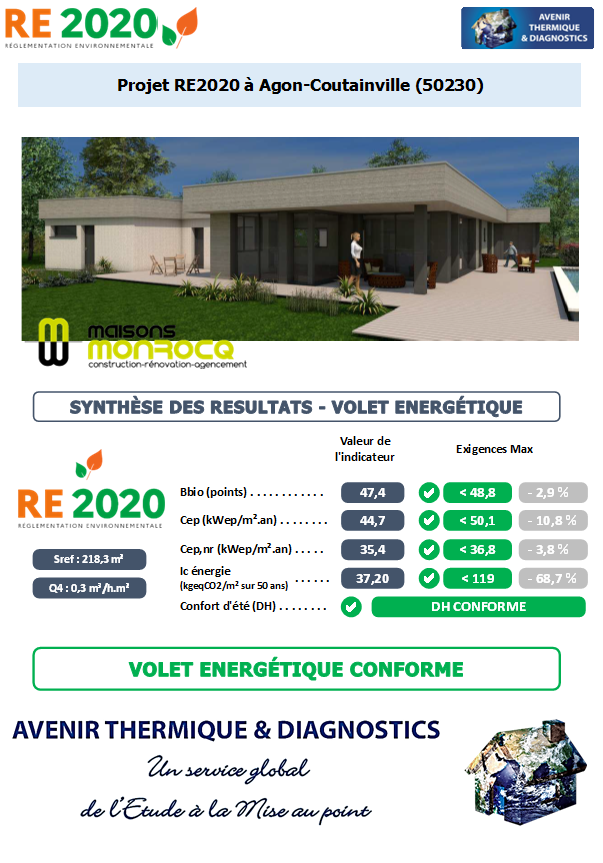 RE2020 - Avenir Thermique - 50230 Agon-Coutainville Manche - Maisons MONROCQ Etude thermique RE2020 + ACV à Agon-Coutainville 50230