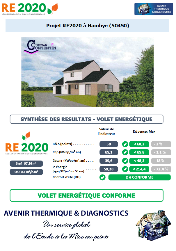 RE2020 - Avenir Thermique - 50450 Hambye Manche - SARL CHRISTIAN CONTENTIN Etude thermique RE2020 + ACV à Hambye 50450