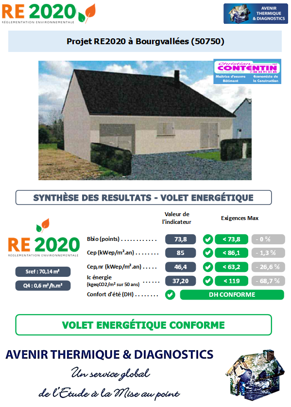 RE2020 - Avenir Thermique - 50750 Bourgvallées Manche - SARL CHRISTIAN CONTENTIN Etude thermique RE2020 + ACV à Bourgvallées 50750