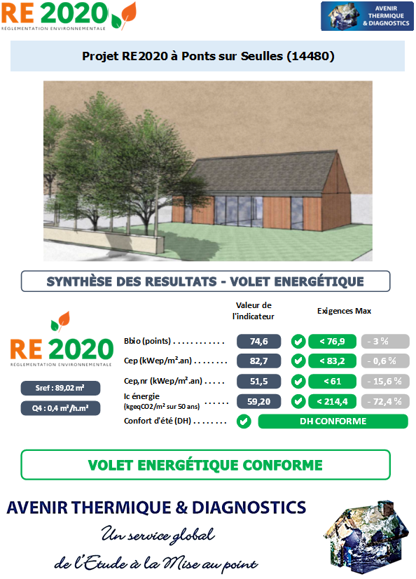 Etude thermique RE2020 + ACV à Ponts sur Seulles 14480