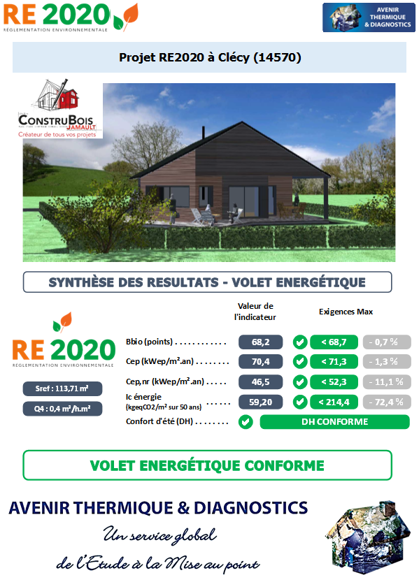 Etude thermique RE2020 + ACV à Clécy 14570