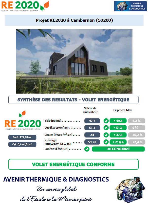 RE2020 - Avenir Thermique - 50200 Cambernon Manche Etude thermique RE2020 + ACV à Cambernon 50200