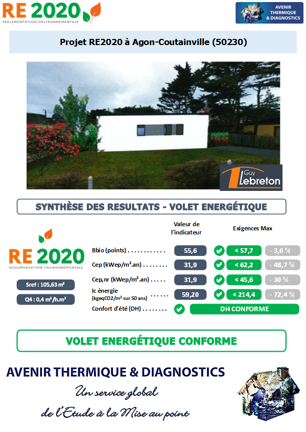 RE2020 - Avenir Thermique - 50230 Agon-Coutainville Manche - SARL GUY LEBRETON Etude thermique RE2020 + ACV à Agon-Coutainville 50230