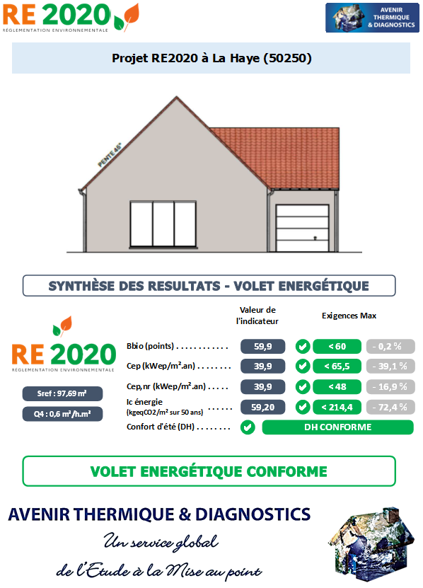 RE2020 - Avenir Thermique - 50250 La Haye Manche Etude thermique RE2020 + ACV à La Haye 50250