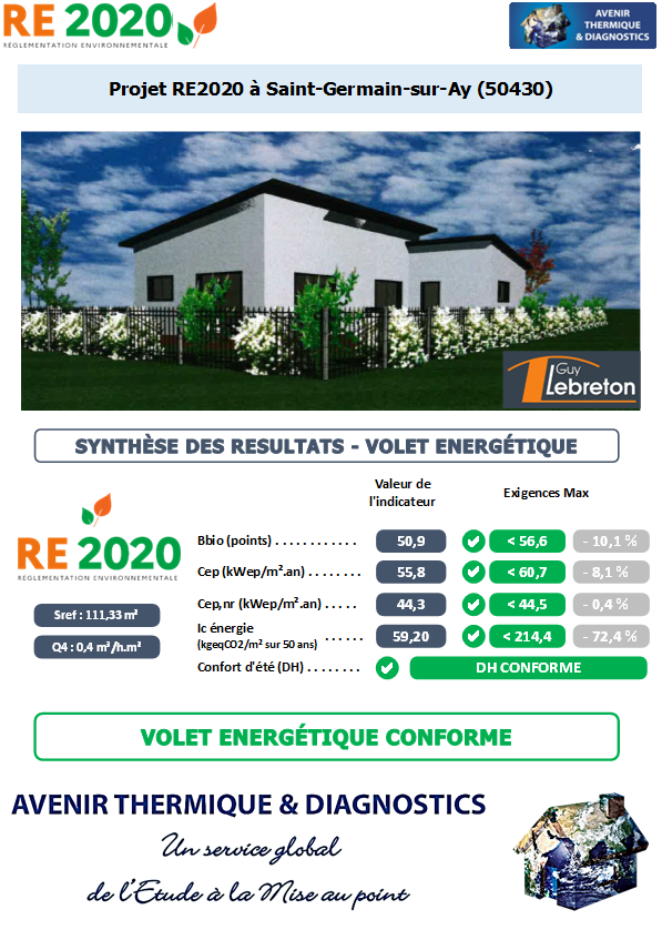 RE2020 - Avenir Thermique - 50430 Saint-Germain-sur-Ay Manche - SARL GUY LEBRETON Etude thermique RE2020 + ACV à Saint-Germain-sur-Ay 50430