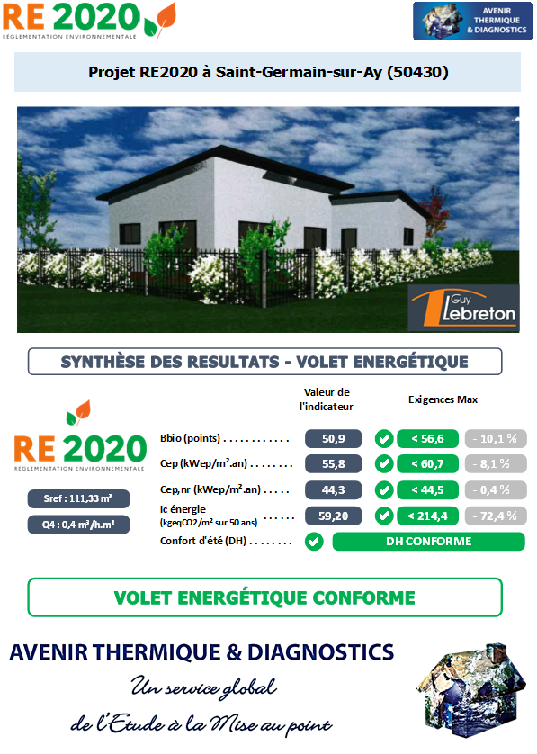 Etude thermique RE2020 + ACV à Saint-Germain-sur-Ay 50430