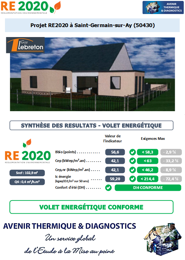 RE2020 - Avenir Thermique - 50430 Saint-Germain-sur-Ay Manche - SARL GUY LEBRETON Etude thermique RE2020 + ACV à Saint-Germain-sur-Ay 50430