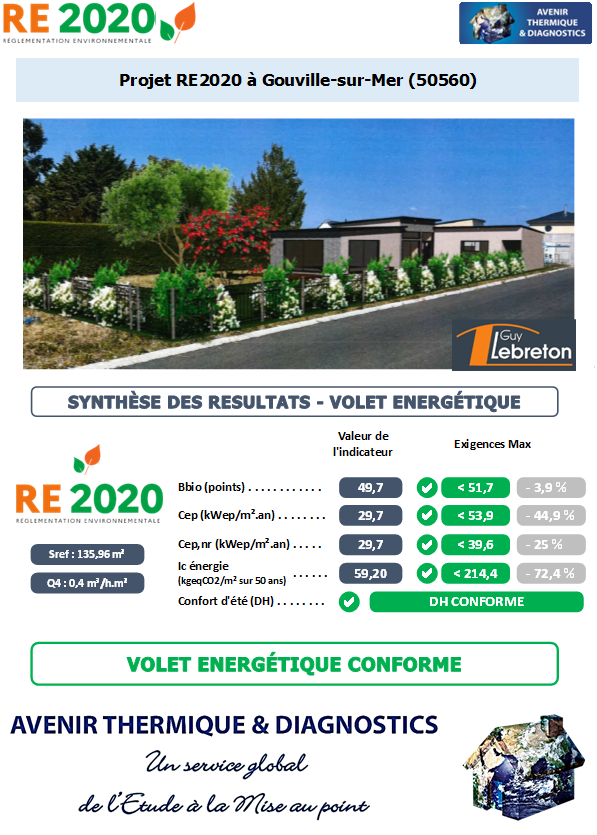 RE2020 - Avenir Thermique - 50560 Gouville-sur-Mer Manche - SARL GUY LEBRETON Etude thermique RE2020 + ACV à Gouville-sur-Mer 50560