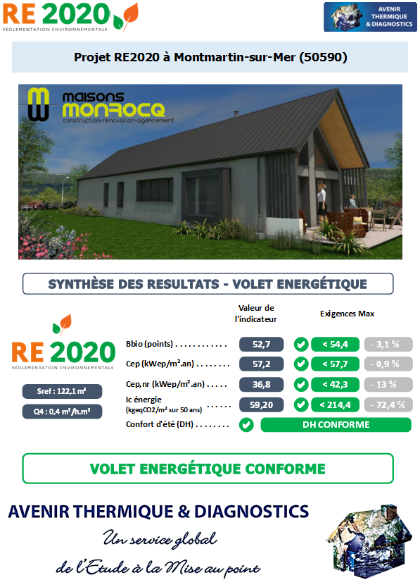 RE2020 - Avenir Thermique - 50590 Montmartin-sur-Mer Manche - Maisons MONROCQ Etude thermique RE2020 + ACV à Montmartin-sur-Mer 50590