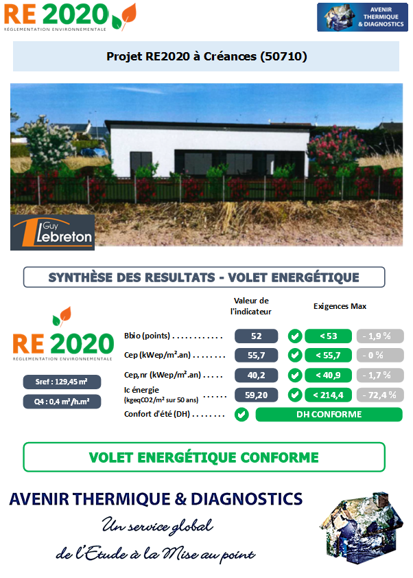 RE2020 - Avenir Thermique - 50710 Créances Manche - SARL GUY LEBRETON Etude thermique RE2020 + ACV à Créances 50710
