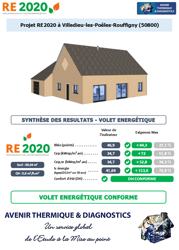 Etude thermique RE2020 + ACV à Villedieu-les-Poêles-Rouffigny 50800