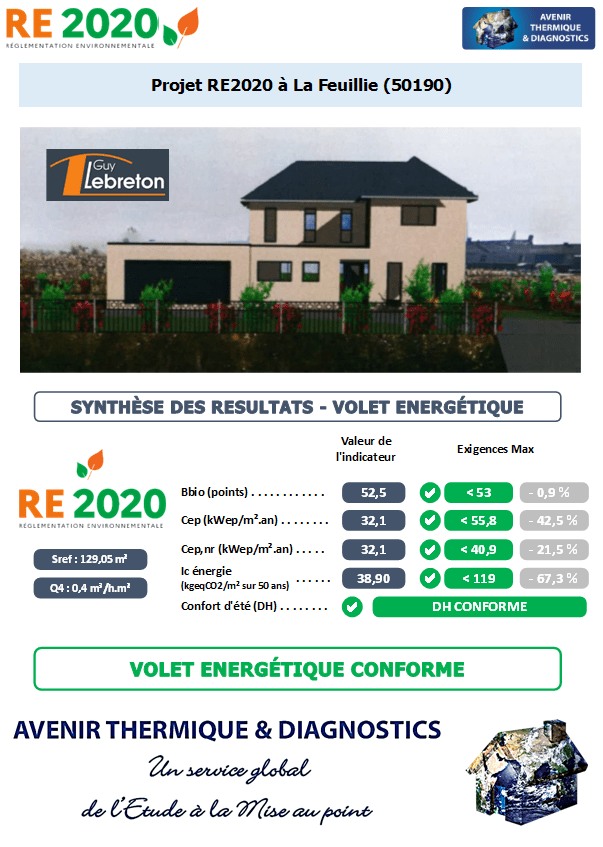 RE2020 - Avenir Thermique - 50190 La Feuillie Manche - SARL GUY LEBRETON Etude thermique RE2020 + ACV à La Feuillie 50190