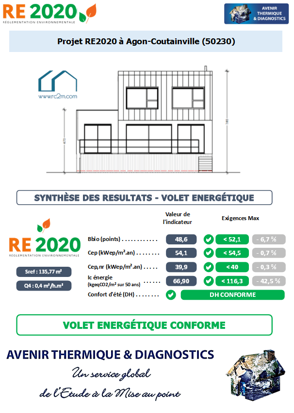 RE2020 - Avenir Thermique - 50230 Agon-Coutainville Manche - SARL RC2M Etude thermique RE2020 + ACV à Agon-Coutainville 50230