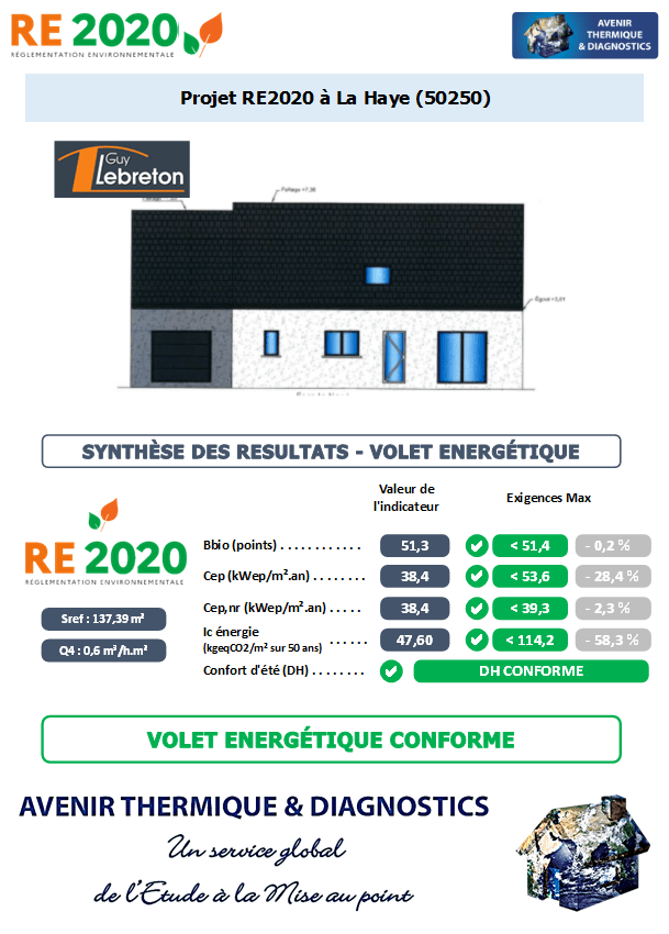 RE2020 - Avenir Thermique - 50250 La Haye Manche - SARL GUY LEBRETON Etude thermique RE2020 + ACV à La Haye 50250