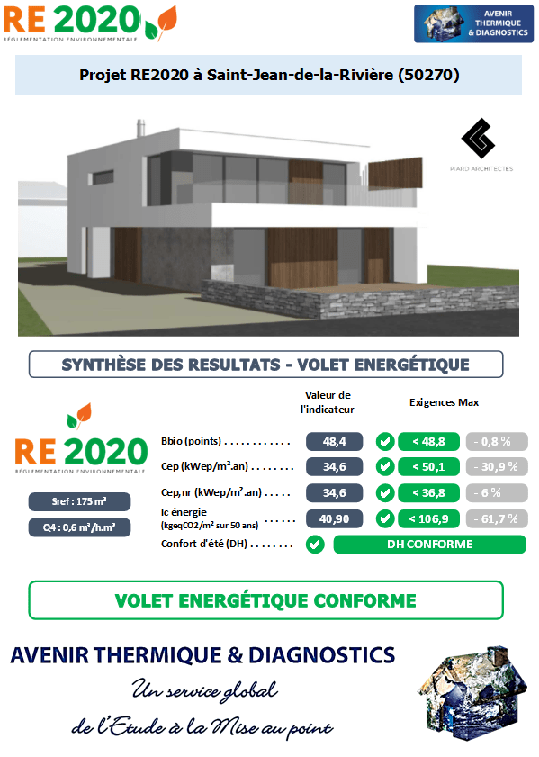 RE2020 - Avenir Thermique - 50270 Saint-Jean-de-la-Rivière Manche - PIARD ARCHITECTES Etude thermique RE2020 + ACV à Saint-Jean-de-la-Rivière 50270
