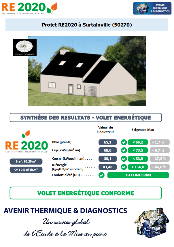 Etude thermique RE2020 + ACV à Surtainville 50270