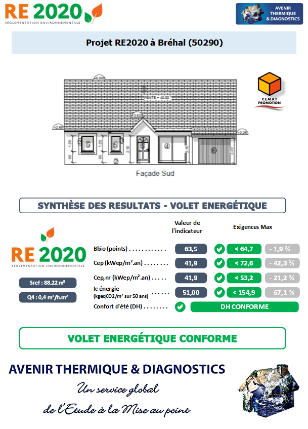 RE2020 - Avenir Thermique - 50290 Bréhal Manche Etude thermique RE2020 + ACV à Bréhal 50290