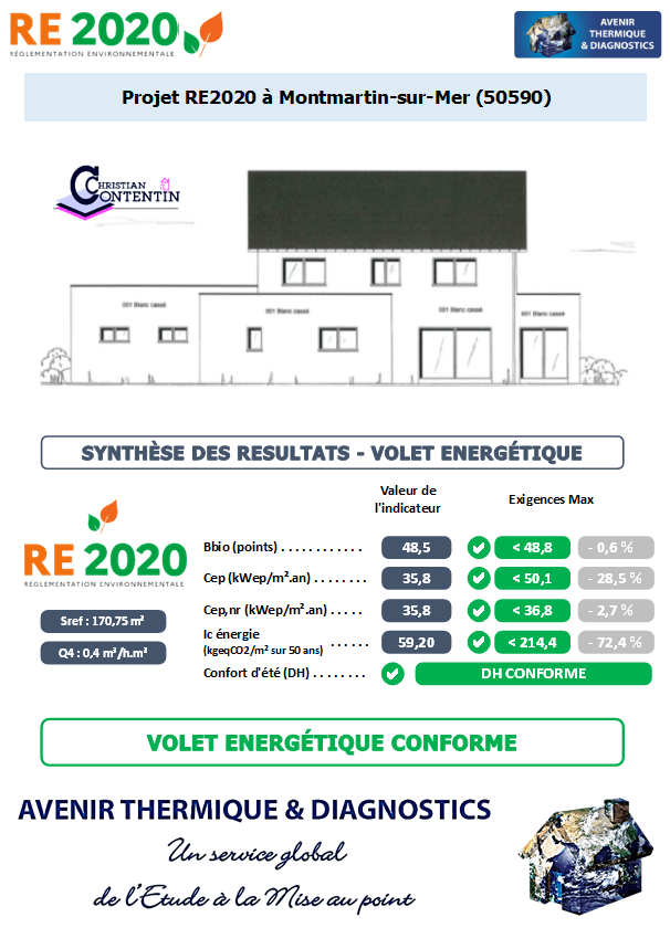 Etude thermique RE2020 + ACV à Montmartin-sur-Mer 50590