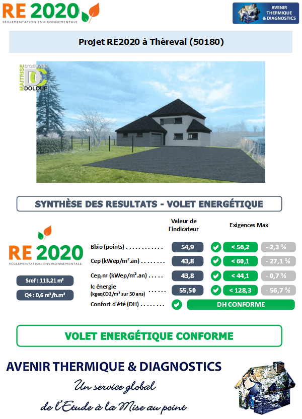 RE2020 - Avenir Thermique - 50180 Thèreval Manche - DOLOUE MAITRISE D'OEUVRE Etude thermique RE2020 + ACV à Thèreval 50180