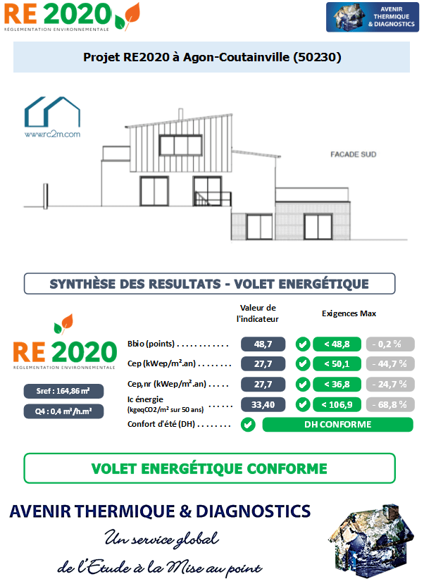RE2020 - Avenir Thermique - 50230 Agon-Coutainville Manche - SARL RC2M Etude thermique RE2020 + ACV à Agon-Coutainville 50230