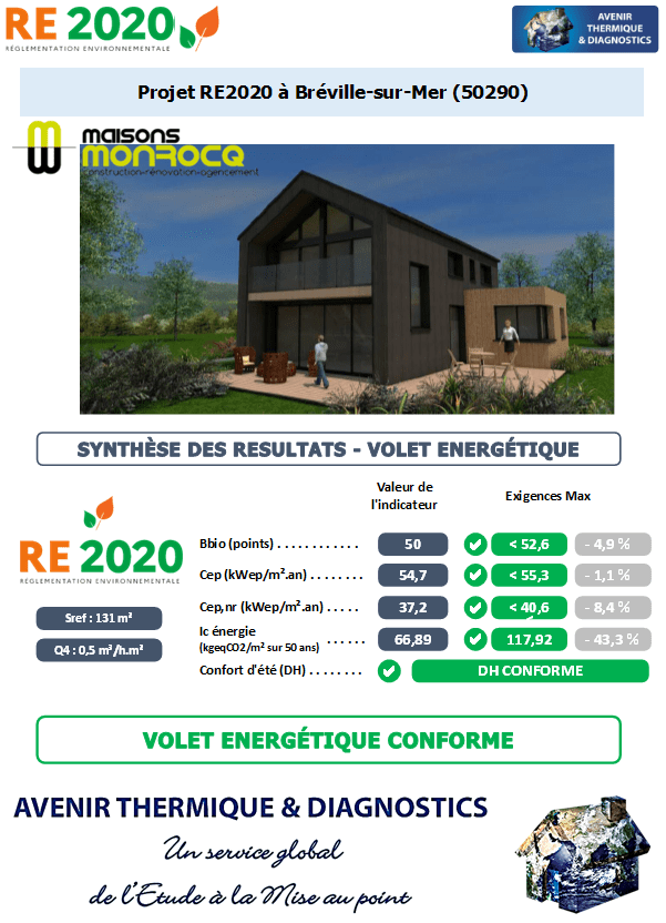 RE2020 - Avenir Thermique - 50290 Bréville-sur-Mer Manche - Maisons MONROCQ Etude thermique RE2020 + ACV à Bréville-sur-Mer 50290