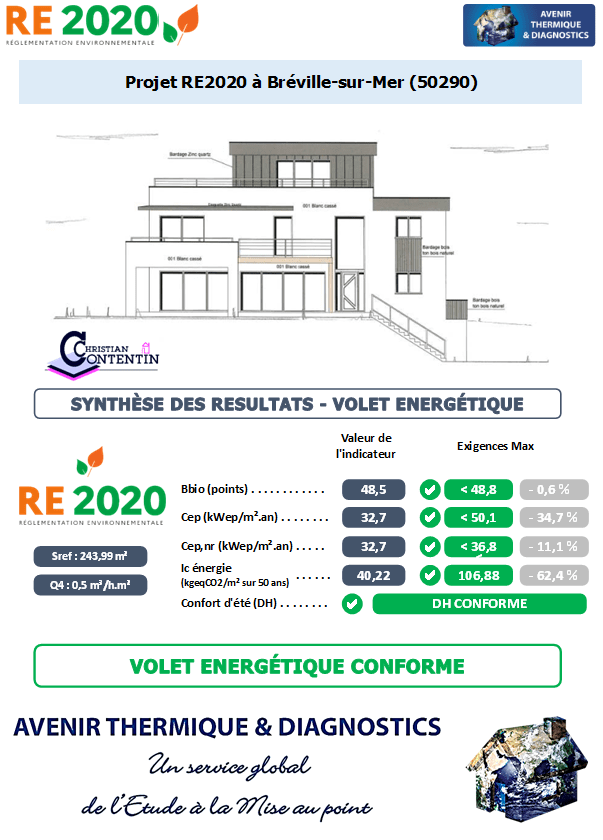 Etude thermique RE2020 + ACV à Bréville-sur-Mer 50290
