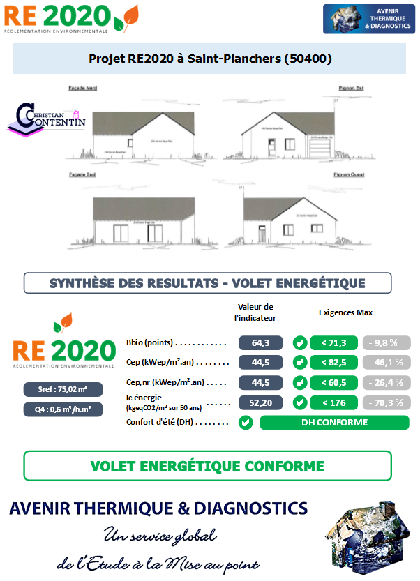 Etude thermique RE2020 + ACV à Saint-Planchers 50400
