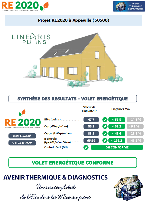 RE2020 - Avenir Thermique - 50500 Appeville Manche - LINEARIS PLANS Etude thermique RE2020 + ACV à Appeville 50500