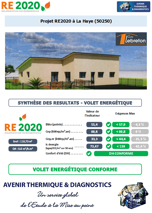 RE2020 - Avenir Thermique - 50250 La Haye Manche - SARL GUY LEBRETON Etude thermique RE2020 + ACV à La Haye 50250