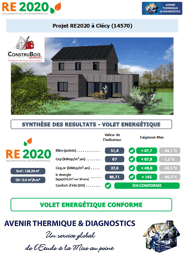 Etude thermique RE2020 + ACV à Clécy 14570