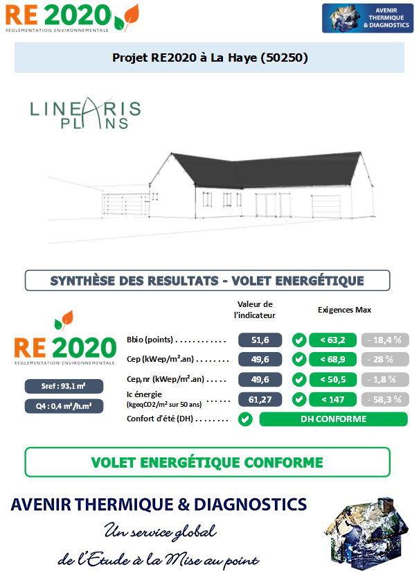 RE2020 - Avenir Thermique - 50250 La Haye Manche - LINEARIS PLANS Etude thermique RE2020 + ACV à La Haye 50250