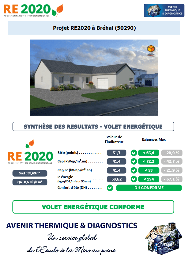 RE2020 - Avenir Thermique - 50290 Bréhal Manche Etude thermique RE2020 + ACV à Bréhal 50290