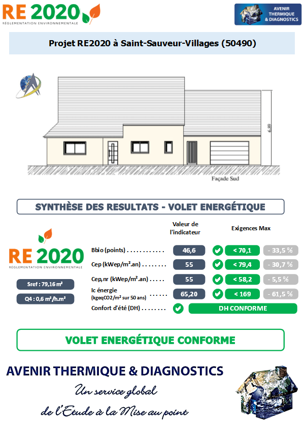 RE2020 - Avenir Thermique - 50490 Saint-Sauveur-Villages Manche - Dominique HEBERT Architecte Etude thermique RE2020 + ACV à Saint-Sauveur-Villages 50490