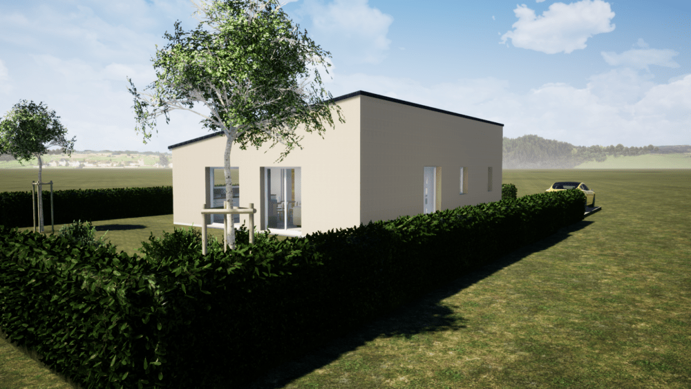 Vue 3D de une maison individuelle neuve à Saint-Rémy (14570) étudié selon la RE2020