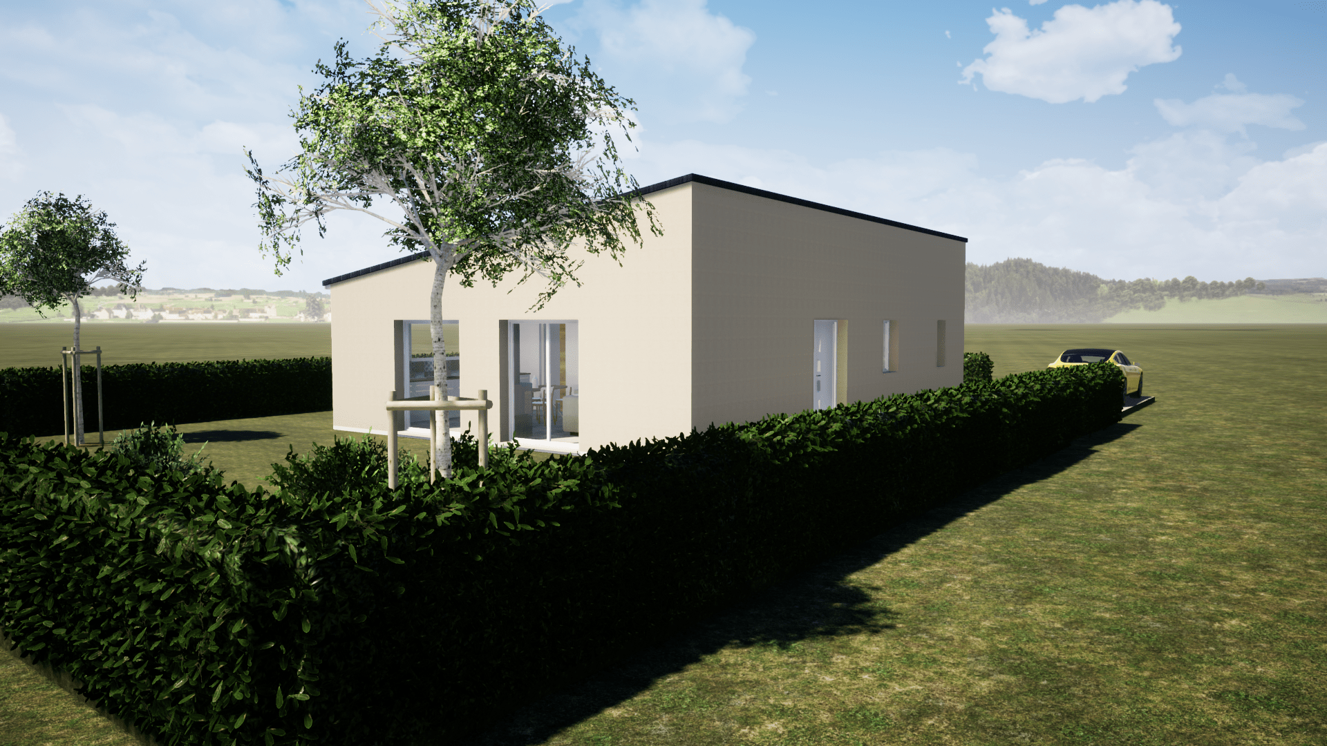 Vue 3D de une maison individuelle neuve à Saint-Rémy (14570) étudié selon la RE2020