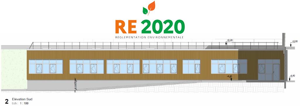 Vue 3D de un bâtiment de bureaux à Landivy (53190) étudié selon la RE2020 en collaboration avec CHRYSALIS