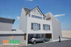 Vue 3D de une maison individuelle neuve à Agon-Coutainville (50230) étudié selon la RE2020 en collaboration avec Agence DESHEULLES Architecte