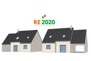 Vue 3D de une maisons individuelles neuves à Picauville (50360) étudié selon la RE2020 en collaboration avec M2J Plan